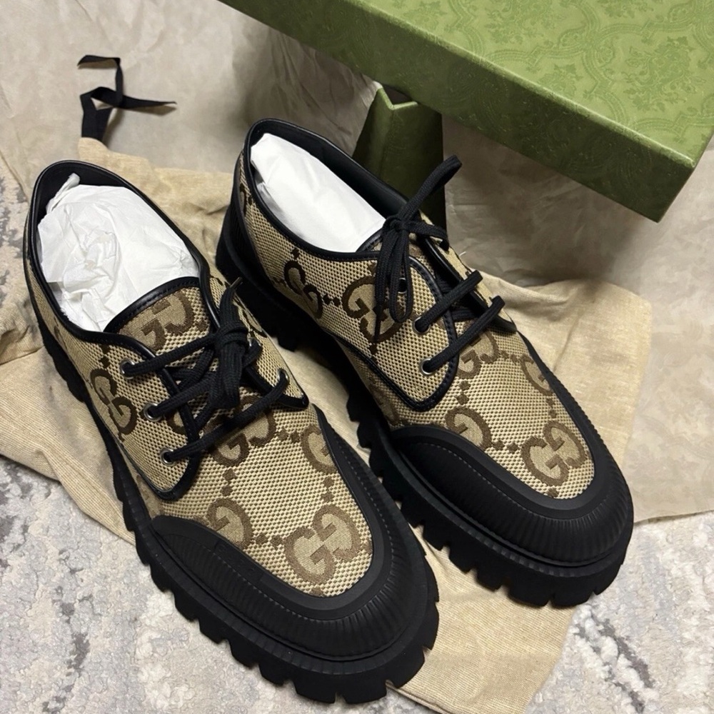 New Gucci Mens GG Logo light weight Shoes Black/Camel